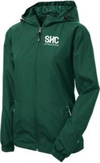 Sport-Tek Ladies Colorblock Hooded Jacket, Forest Green/White